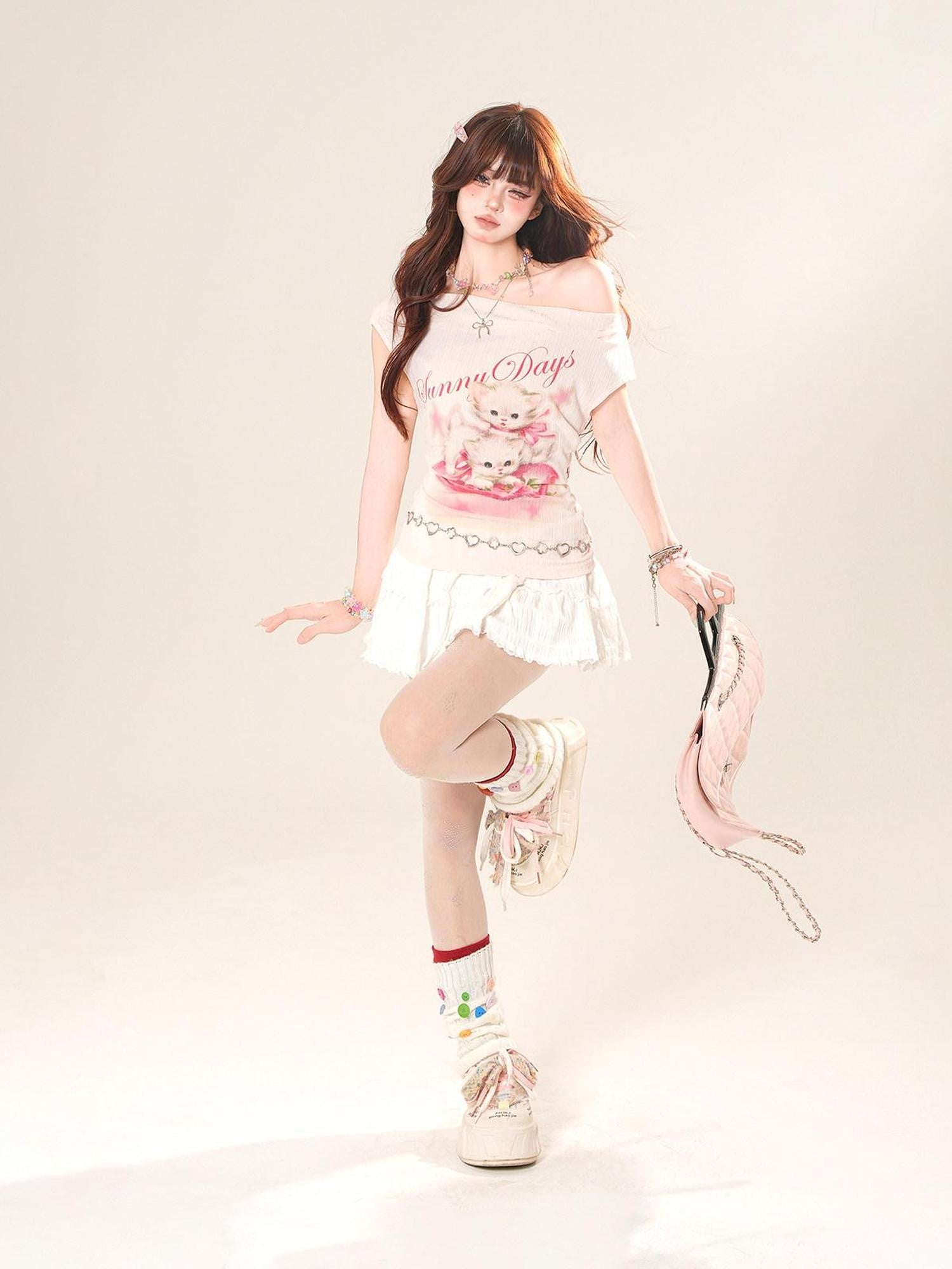 kelly kitty Cropped Short Sleeve Waist Shaping Sweet Sexy Women&