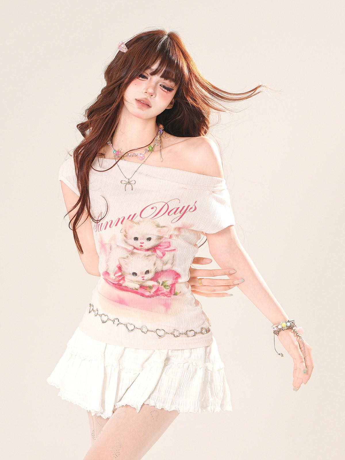 kelly kitty Cropped Short Sleeve Waist Shaping Sweet Sexy Women&