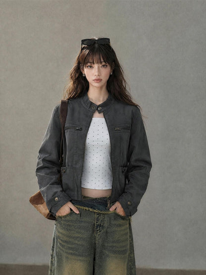 kelly kitty Cropped Zippered Slim Fit Moto Edgy Women&