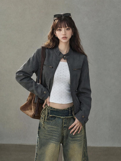 kelly kitty Cropped Zippered Slim Fit Moto Edgy Women&