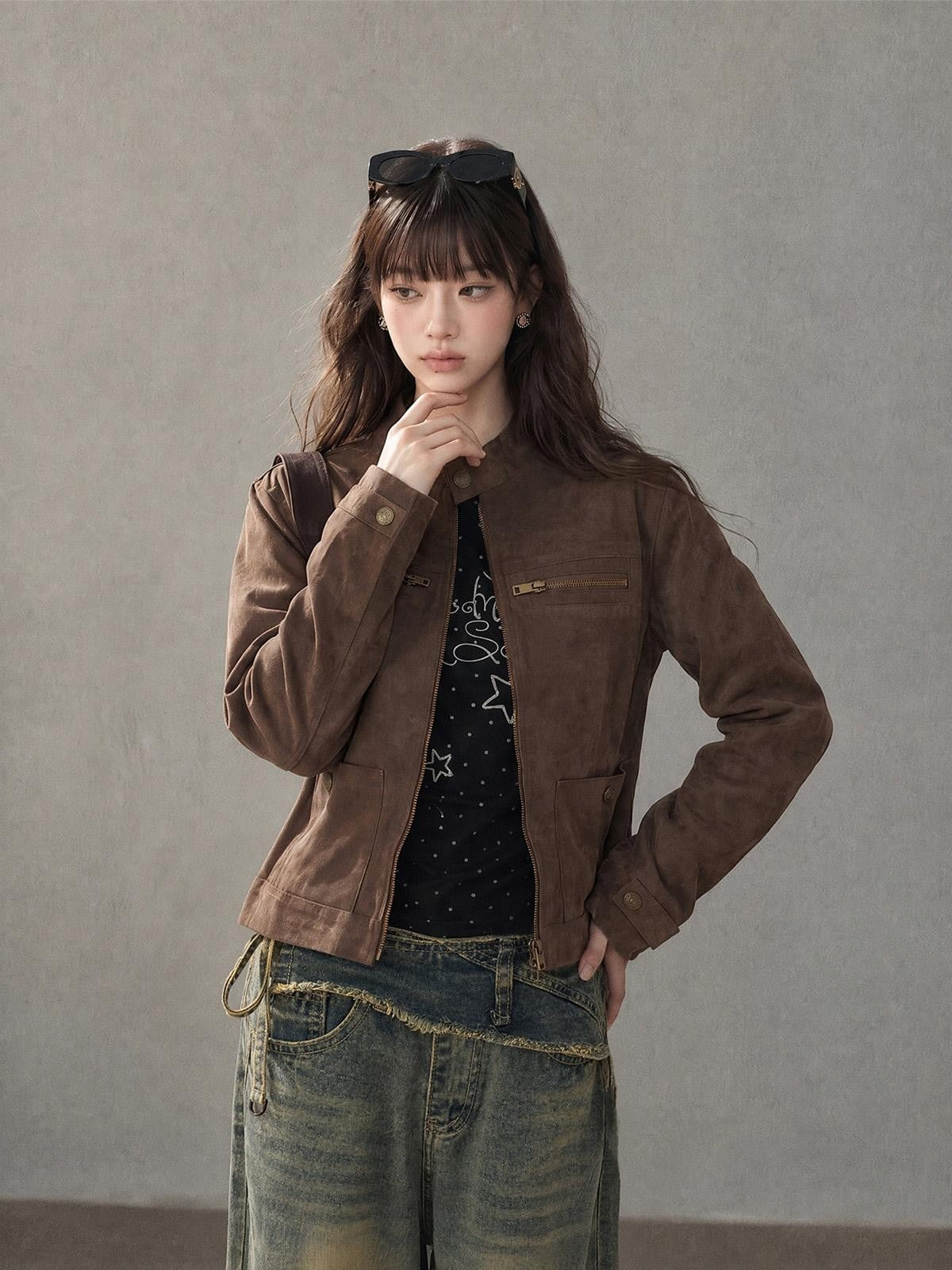 kelly kitty Cropped Zippered Slim Fit Moto Edgy Women&