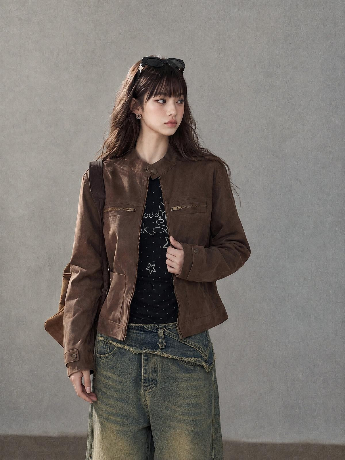 kelly kitty Cropped Zippered Slim Fit Moto Edgy Women&