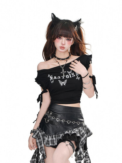 kelly kitty Curve Asymmetric One Shoulder Cropped Slim Waist Women&