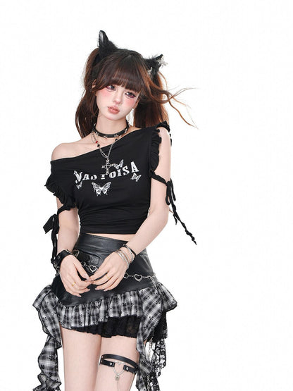 kelly kitty Curve Asymmetric One Shoulder Cropped Slim Waist Women&