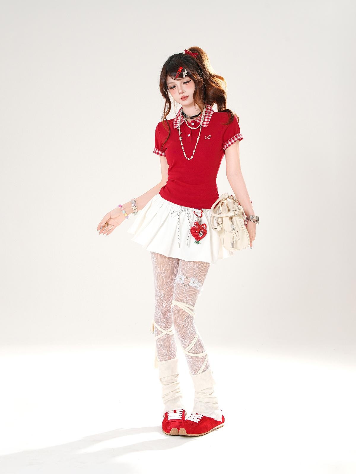 kelly kitty Cute Spliced Henley Cross Print Women&