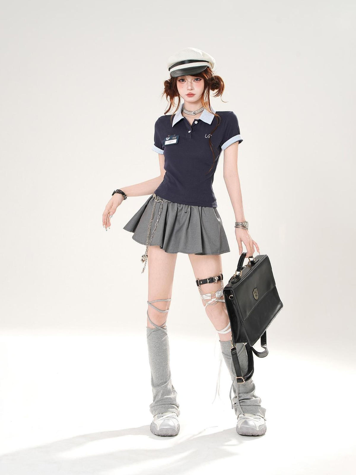 kelly kitty Cute Spliced Henley Cross Print Women&