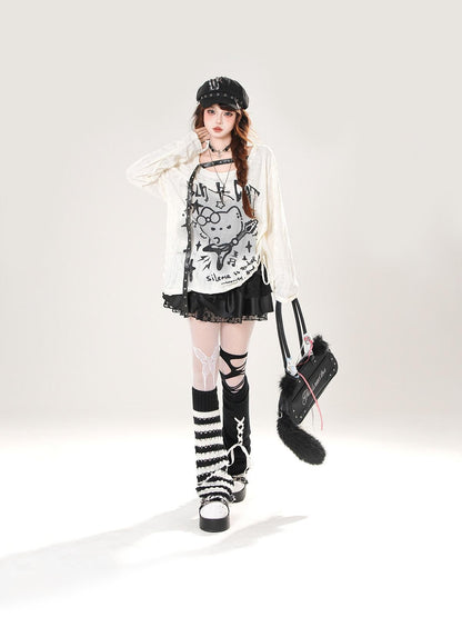 kelly kitty Guitar Cat Cutout Drawstring Relaxed Women&