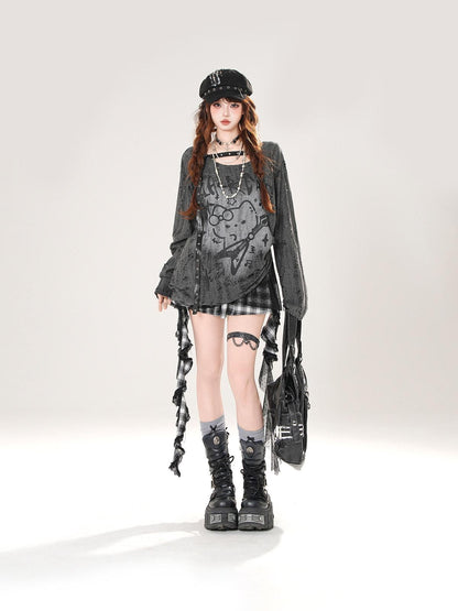kelly kitty Guitar Cat Cutout Drawstring Relaxed Women&