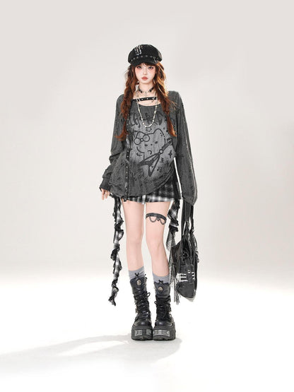kelly kitty Guitar Cat Cutout Drawstring Relaxed Women&