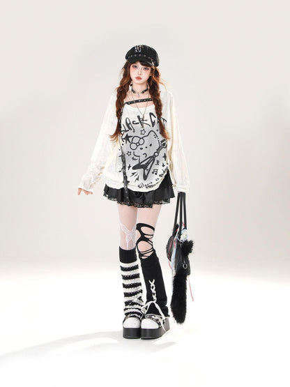 kelly kitty Guitar Cat Cutout Drawstring Relaxed Women&