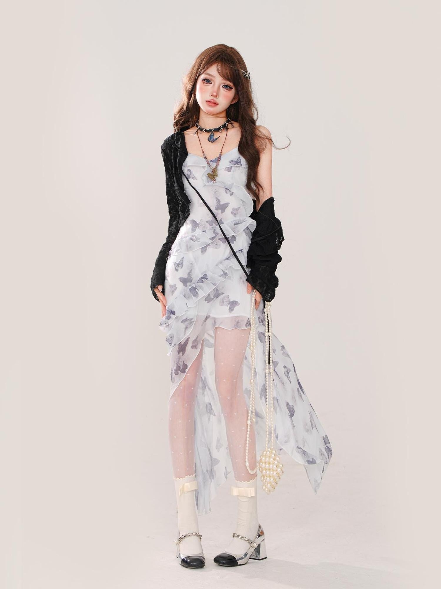 kelly kitty Ink Wash Floral Spaghetti Strap V-neck Women&