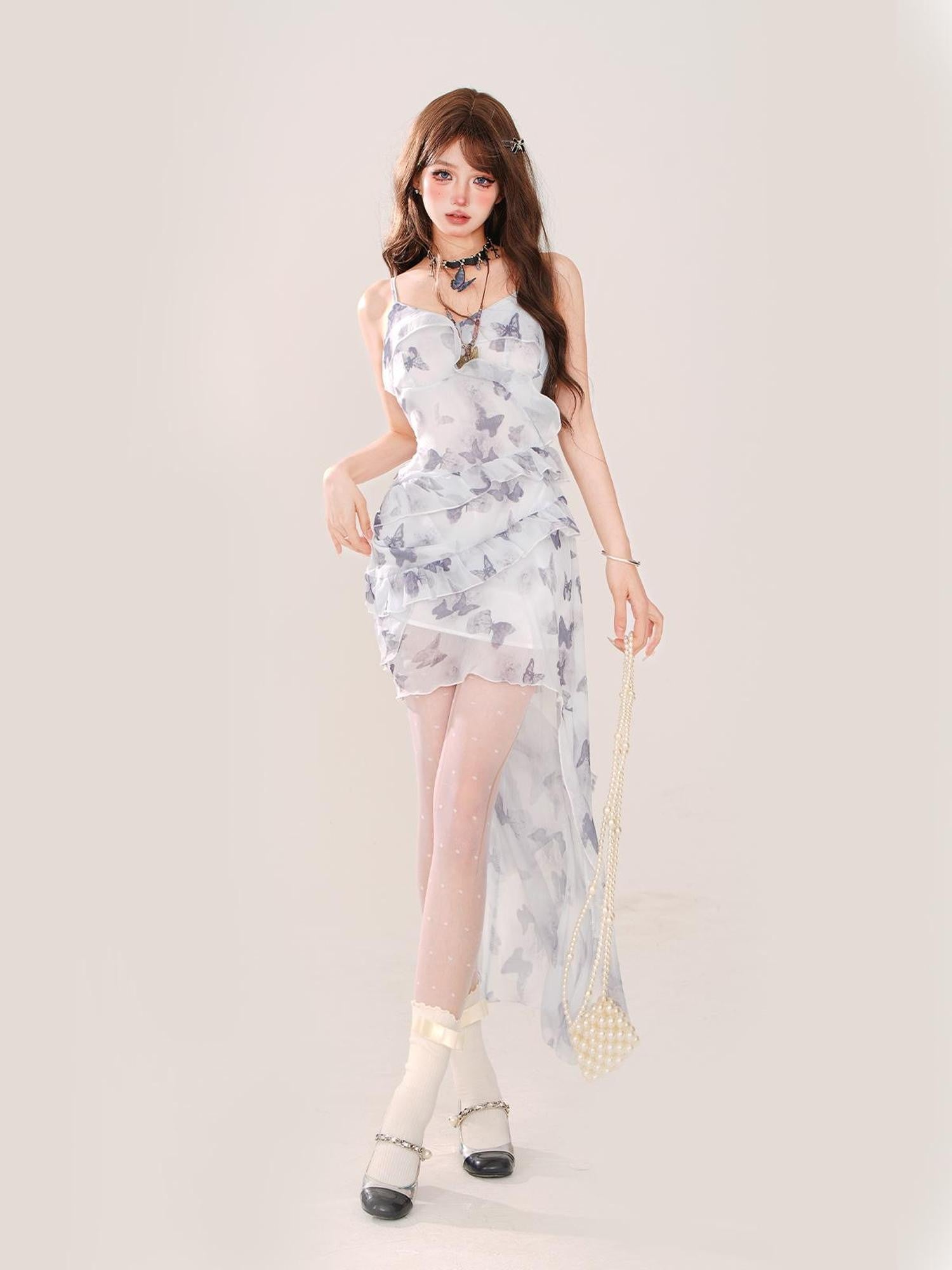 kelly kitty Ink Wash Floral Spaghetti Strap V-neck Women&