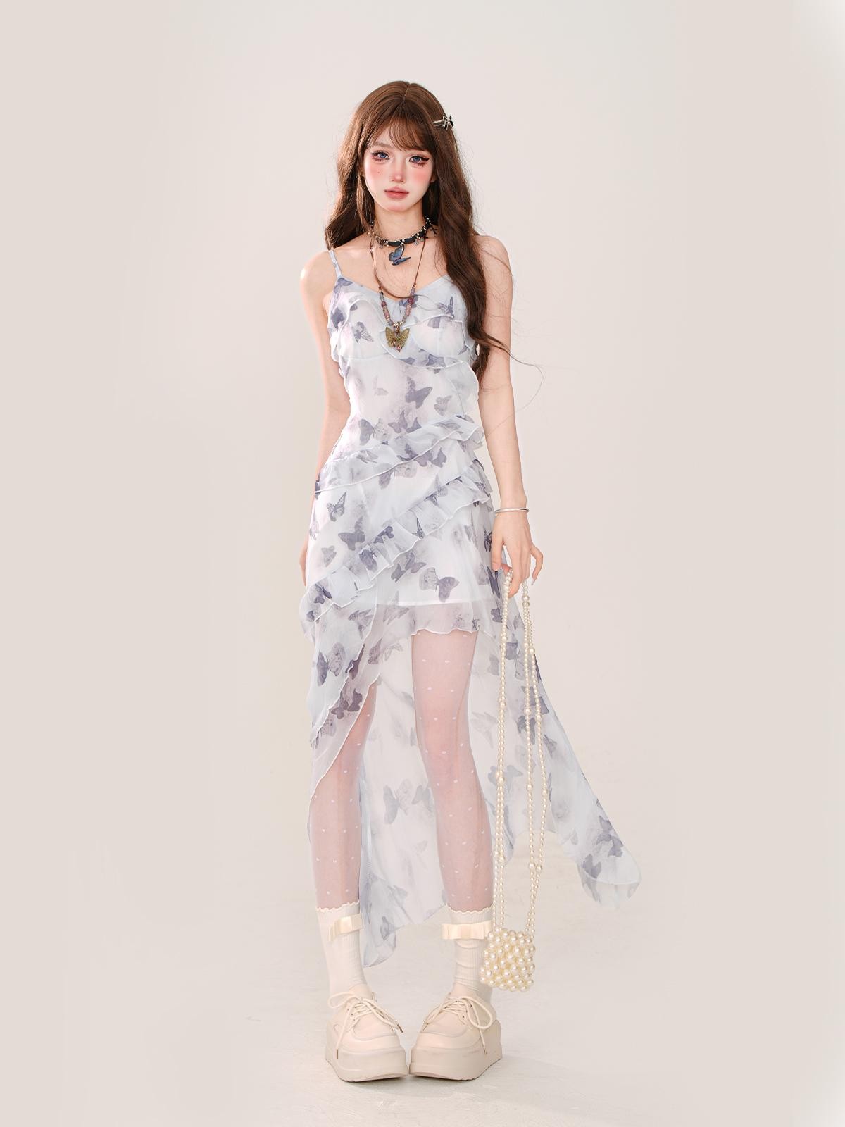 kelly kitty Ink Wash Floral Spaghetti Strap V-neck Women&