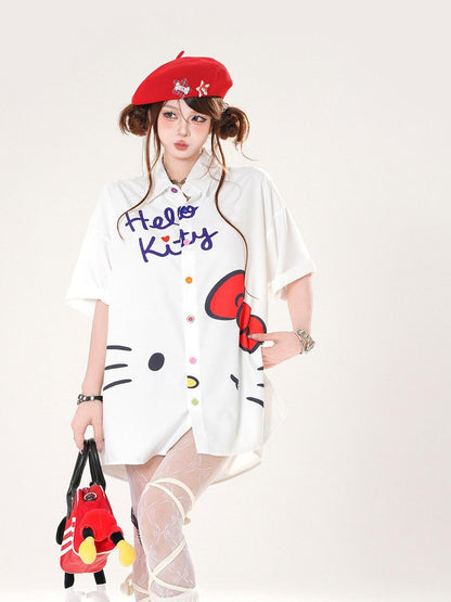 kelly kitty Kitten Print Sweet Short Sleeve Slimming Uv Protection Women&