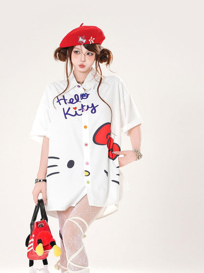 kelly kitty Kitten Print Sweet Short Sleeve Slimming Uv Protection Women&