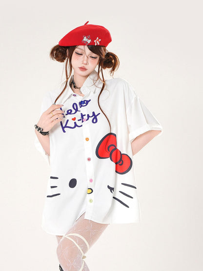 kelly kitty Kitten Print Sweet Short Sleeve Slimming Uv Protection Women&