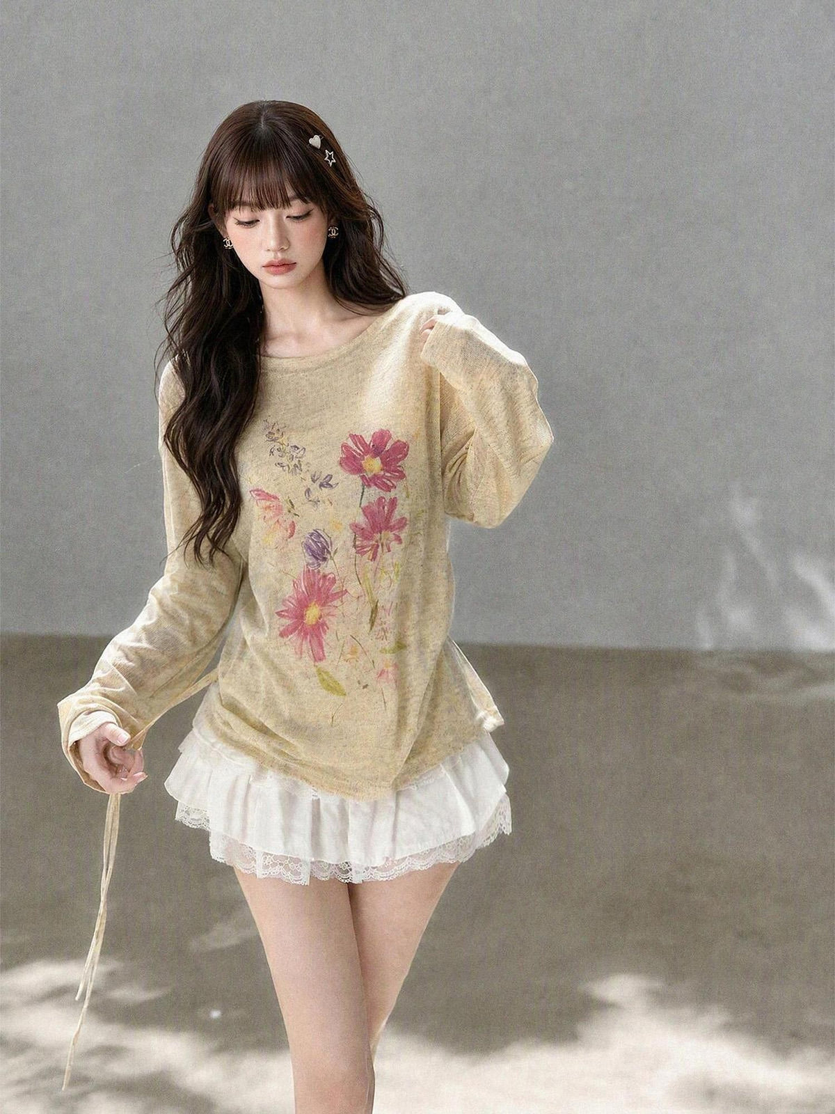 kelly kitty Korean Drawstring Lightweight Round Neck Women&