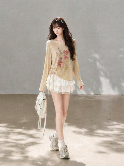 kelly kitty Korean Drawstring Lightweight Round Neck Women&