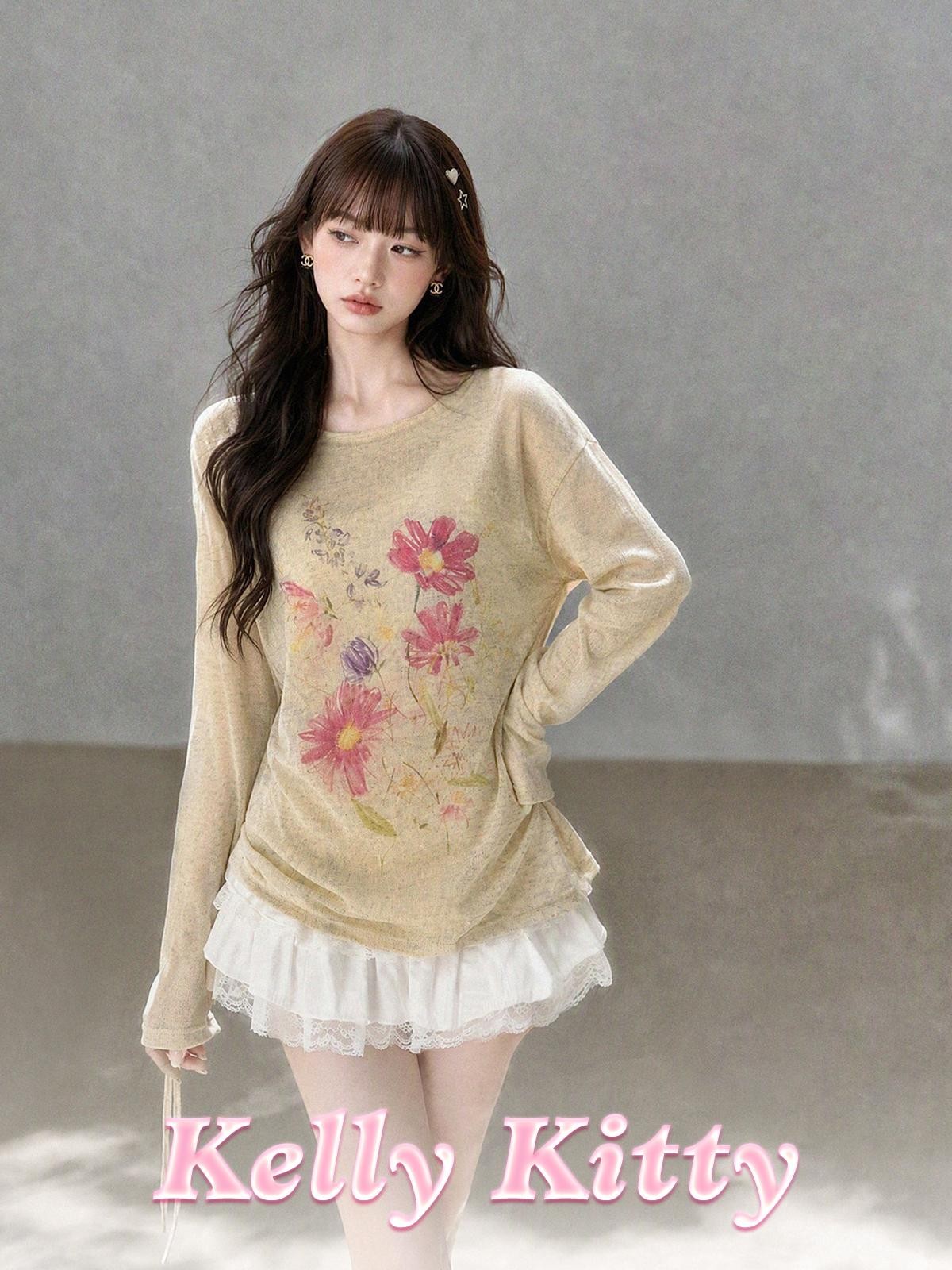 kelly kitty Korean Drawstring Lightweight Round Neck Women&