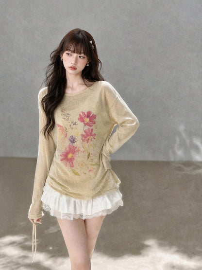 kelly kitty Korean Drawstring Lightweight Round Neck Women&