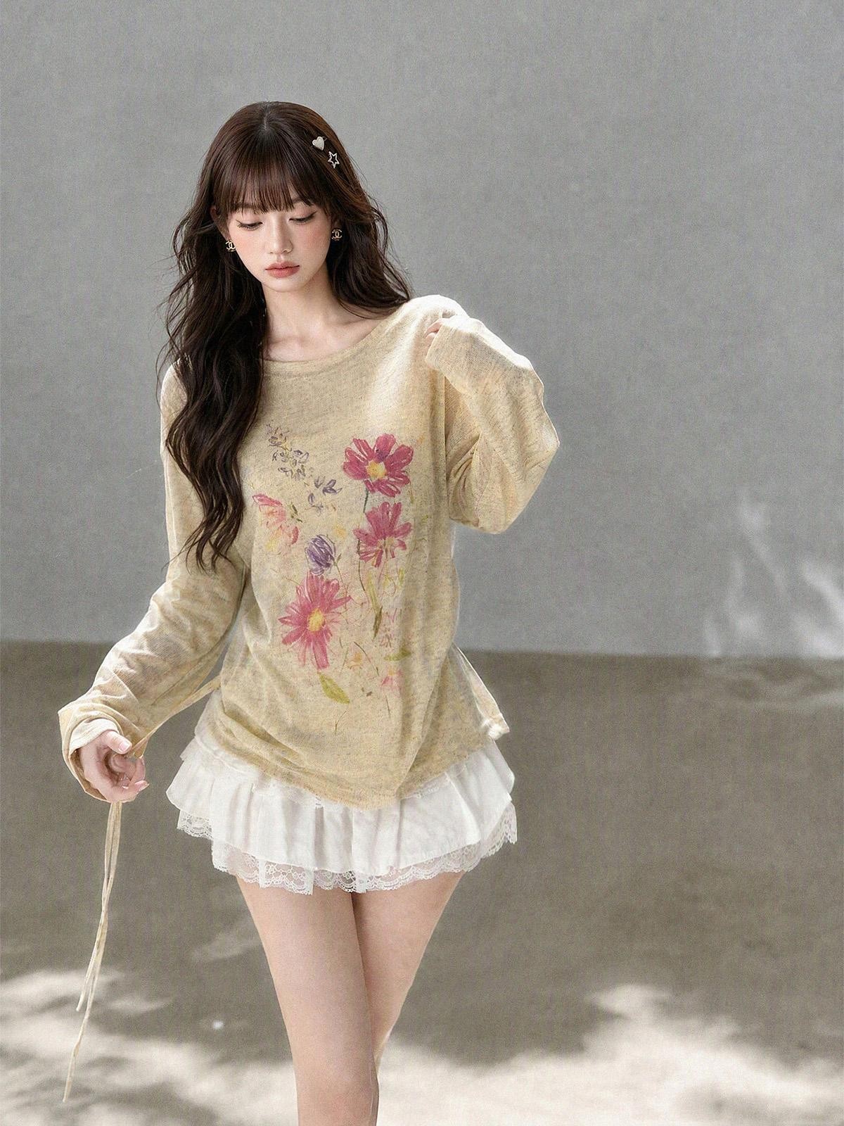 kelly kitty Korean Drawstring Lightweight Round Neck Women&