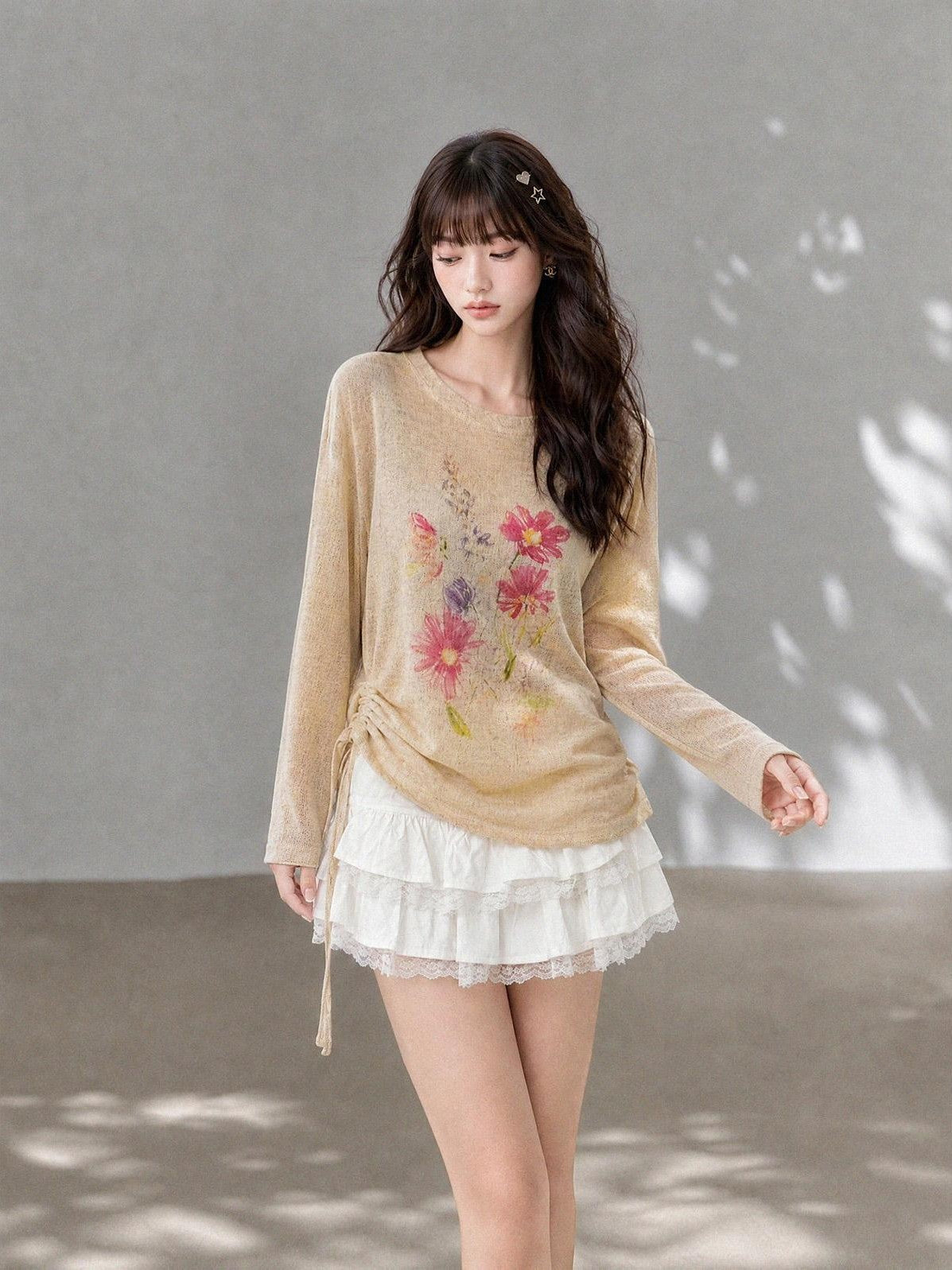 kelly kitty Korean Drawstring Lightweight Round Neck Women&