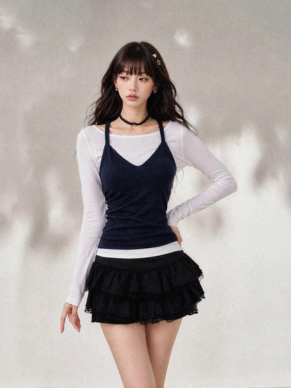 kelly kitty Korean Halter Vest Slim Fit Two Piece Women&