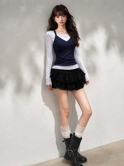 kelly kitty Korean Halter Vest Slim Fit Two Piece Women&