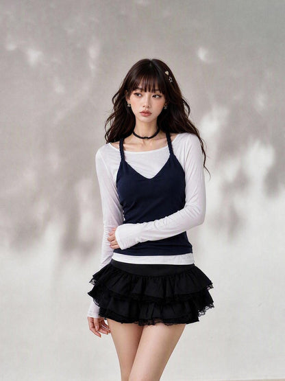 kelly kitty Korean Halter Vest Slim Fit Two Piece Women&