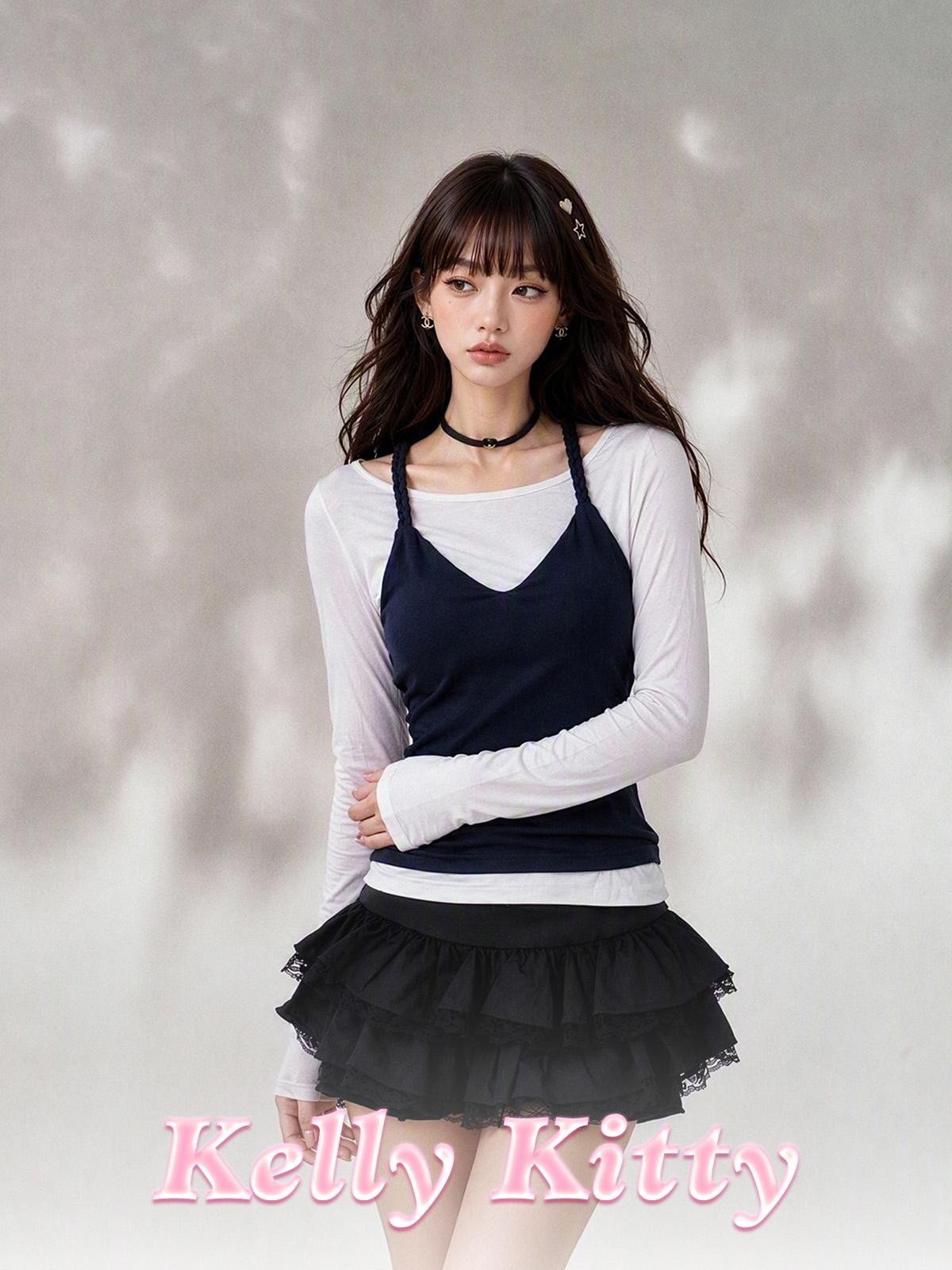 kelly kitty Korean Halter Vest Slim Fit Two Piece Women&