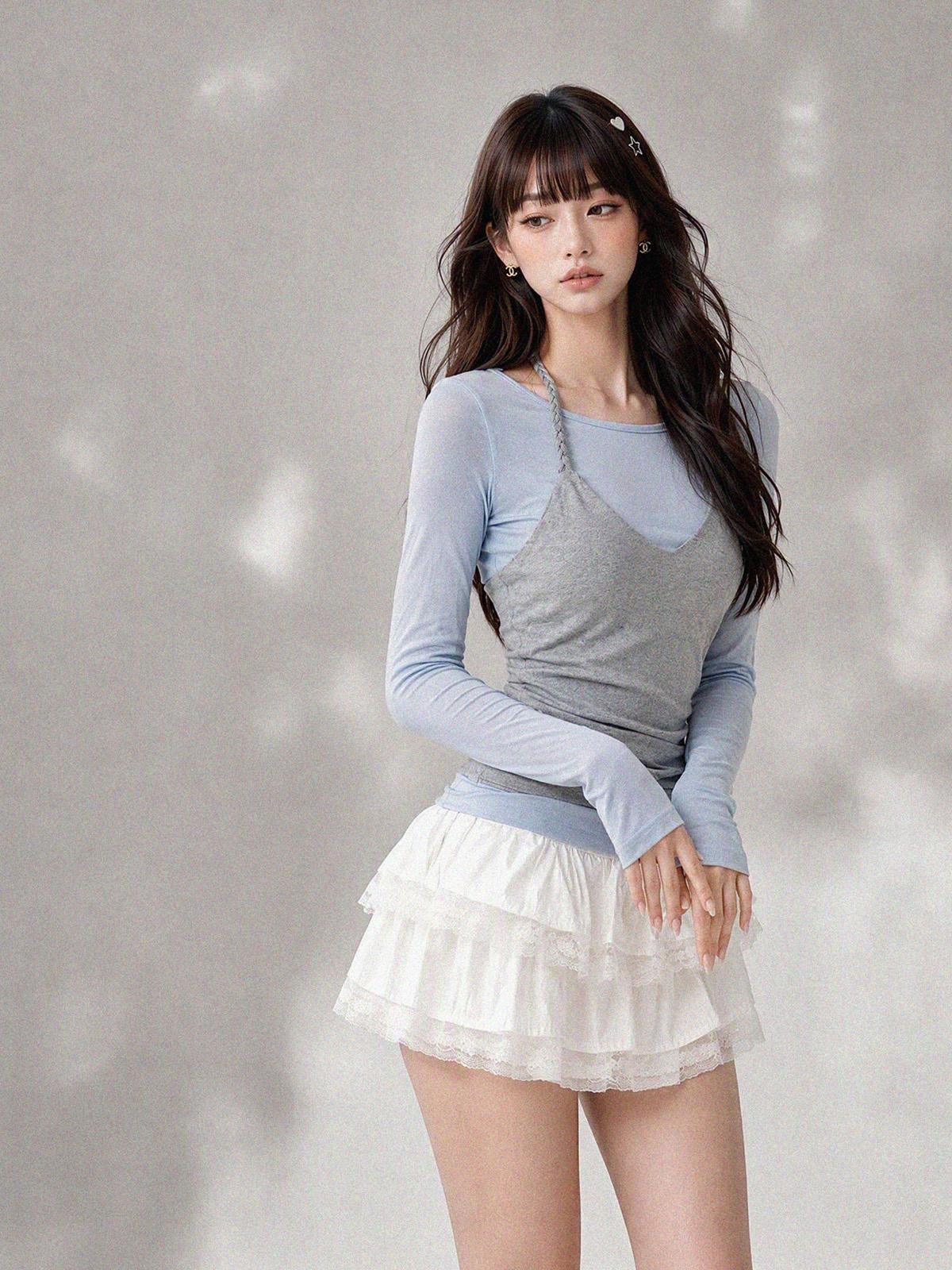 kelly kitty Korean Halter Vest Slim Fit Two Piece Women&