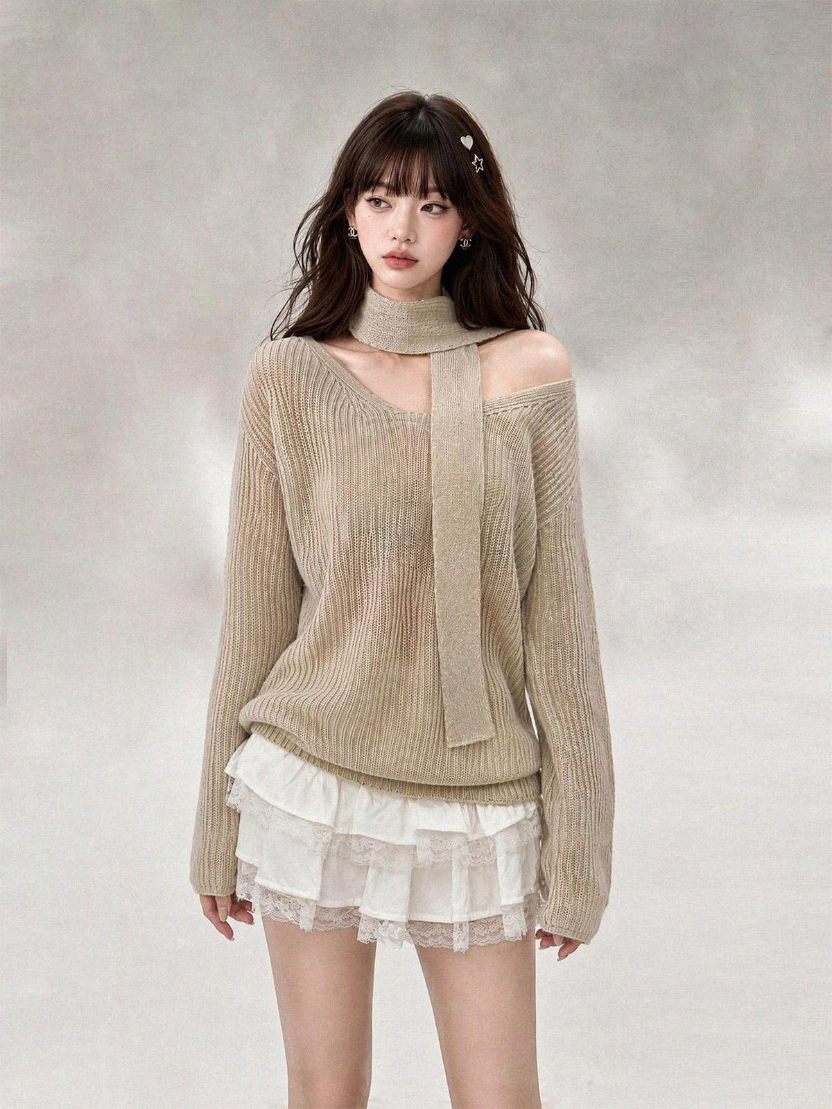 kelly kitty Korean Relaxed V-neck Knit Loose Women&