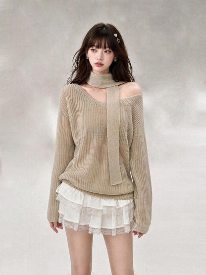 kelly kitty Korean Relaxed V-neck Knit Loose Women&
