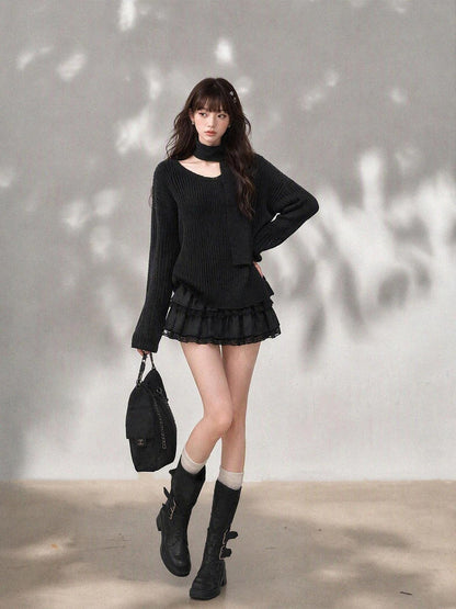 kelly kitty Korean Relaxed V-neck Knit Loose Women&
