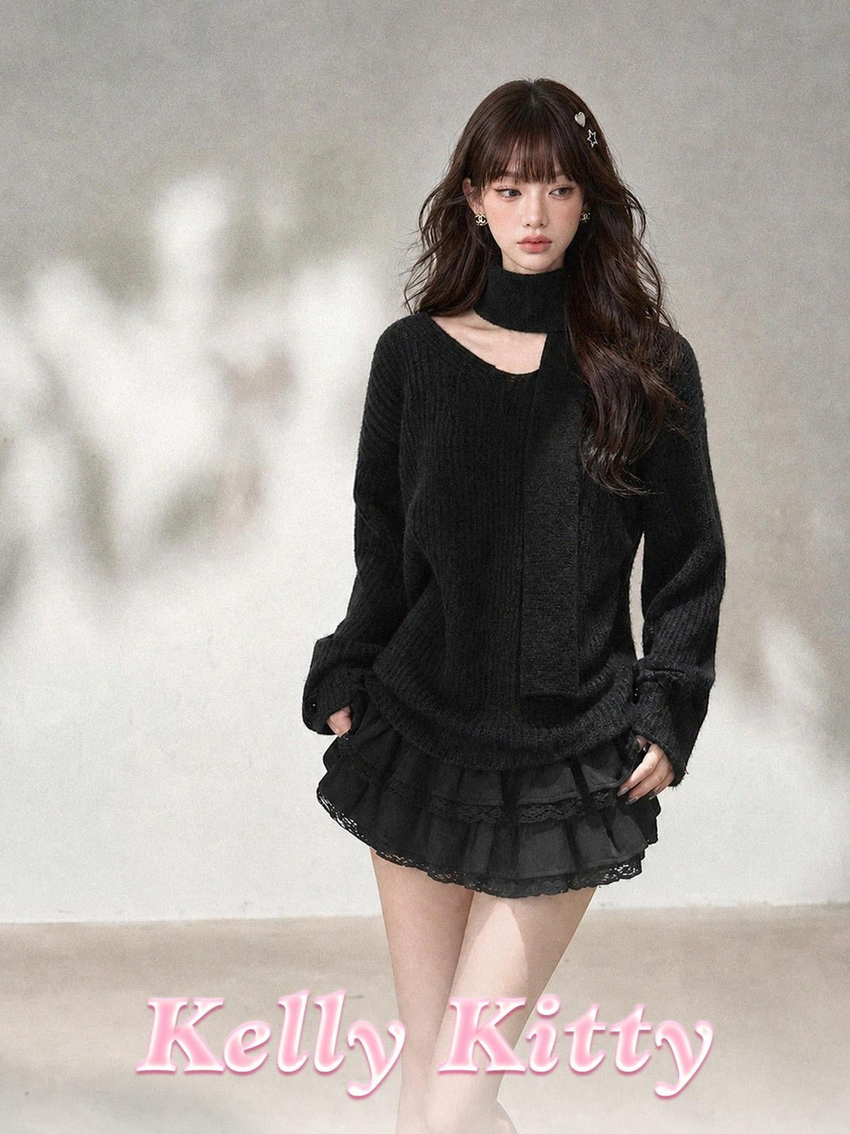 kelly kitty Korean Relaxed V-neck Knit Loose Women&