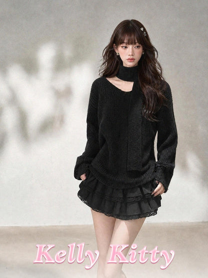 kelly kitty Korean Relaxed V-neck Knit Loose Women&