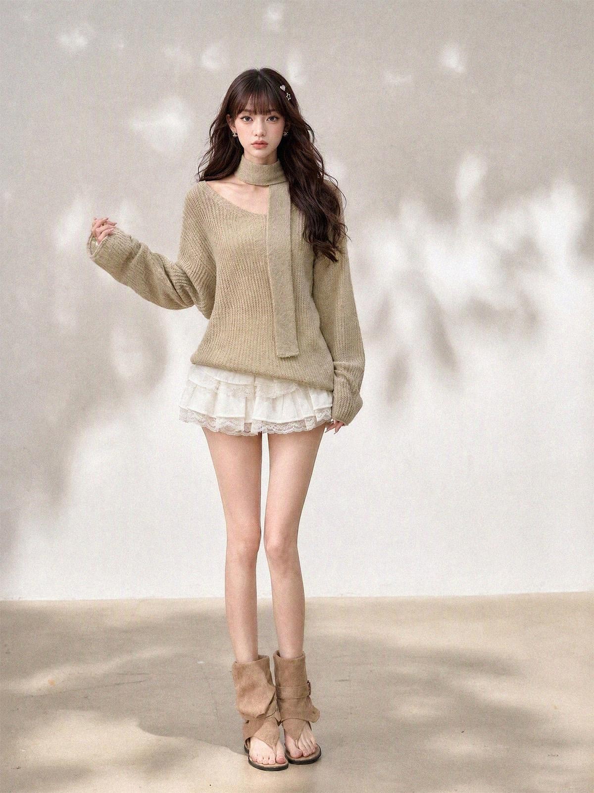 kelly kitty Korean Relaxed V-neck Knit Loose Women&