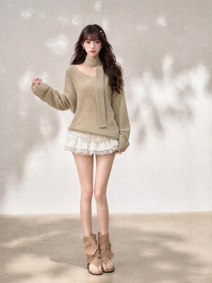 kelly kitty Korean Relaxed V-neck Knit Loose Women&