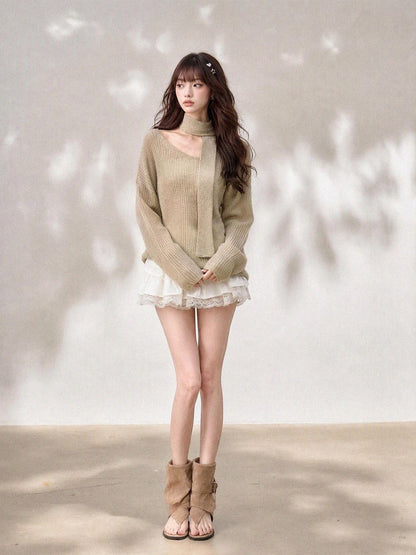 kelly kitty Korean Relaxed V-neck Knit Loose Women&