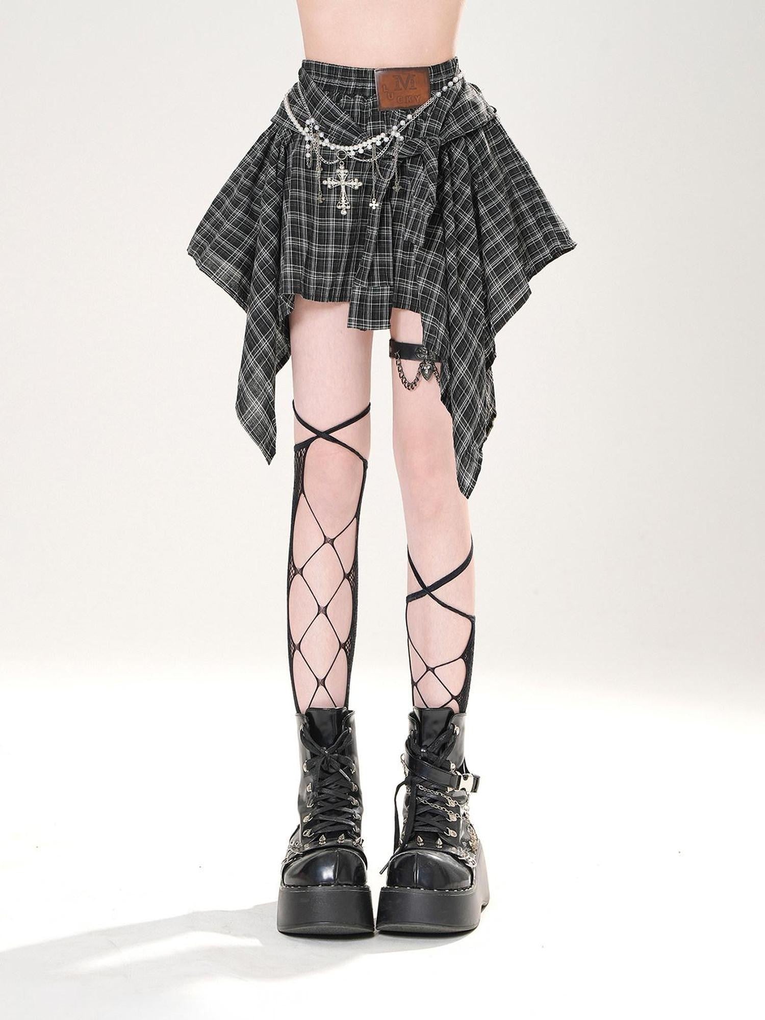 kelly kitty Leg Flattering Irregular Plaid A Line Slimming American Women&