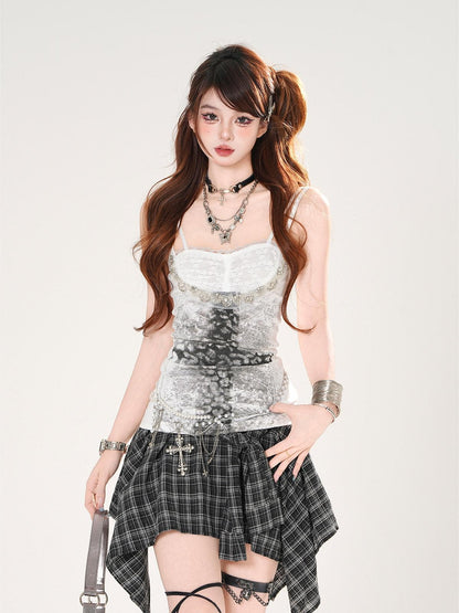 kelly kitty Leg Flattering Irregular Plaid A Line Slimming American Women&