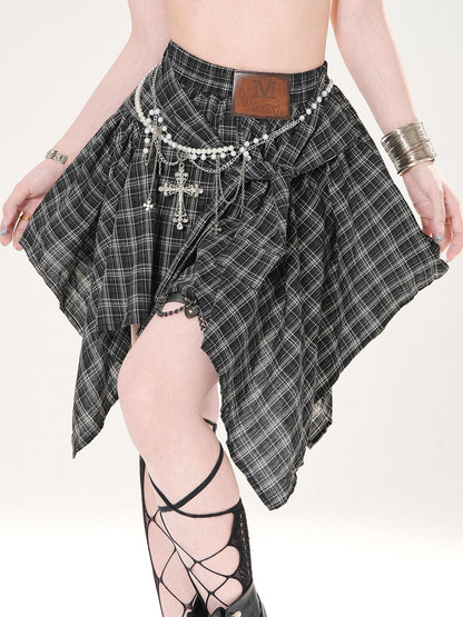 kelly kitty Leg Flattering Irregular Plaid A Line Slimming American Women&