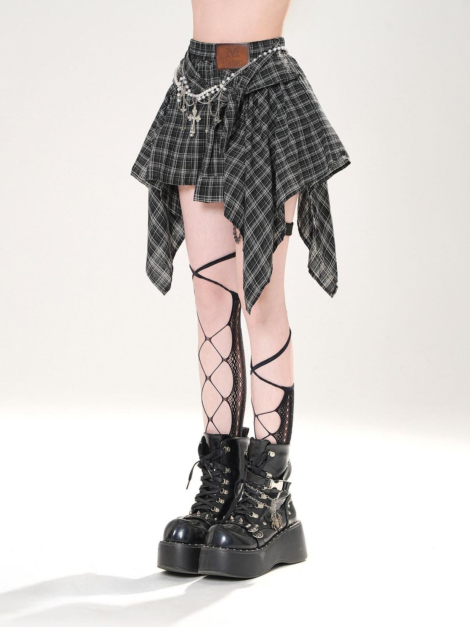kelly kitty Leg Flattering Irregular Plaid A Line Slimming American Women&