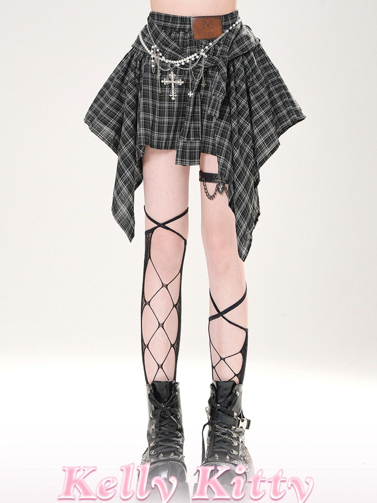 kelly kitty Leg Flattering Irregular Plaid A Line Slimming American Women&