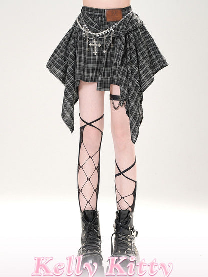 kelly kitty Leg Flattering Irregular Plaid A Line Slimming American Women&