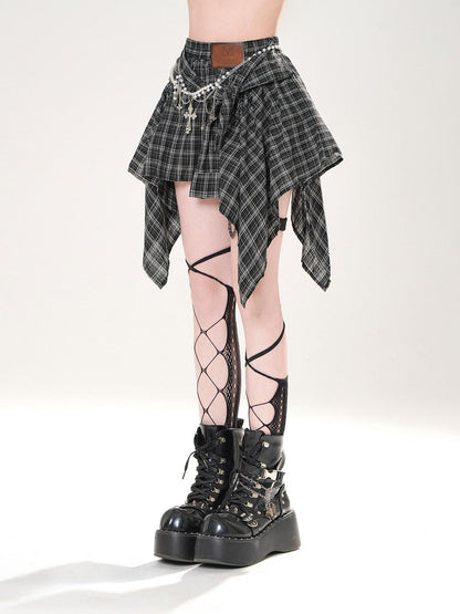 kelly kitty Leg Flattering Irregular Plaid A Line Slimming American Women&