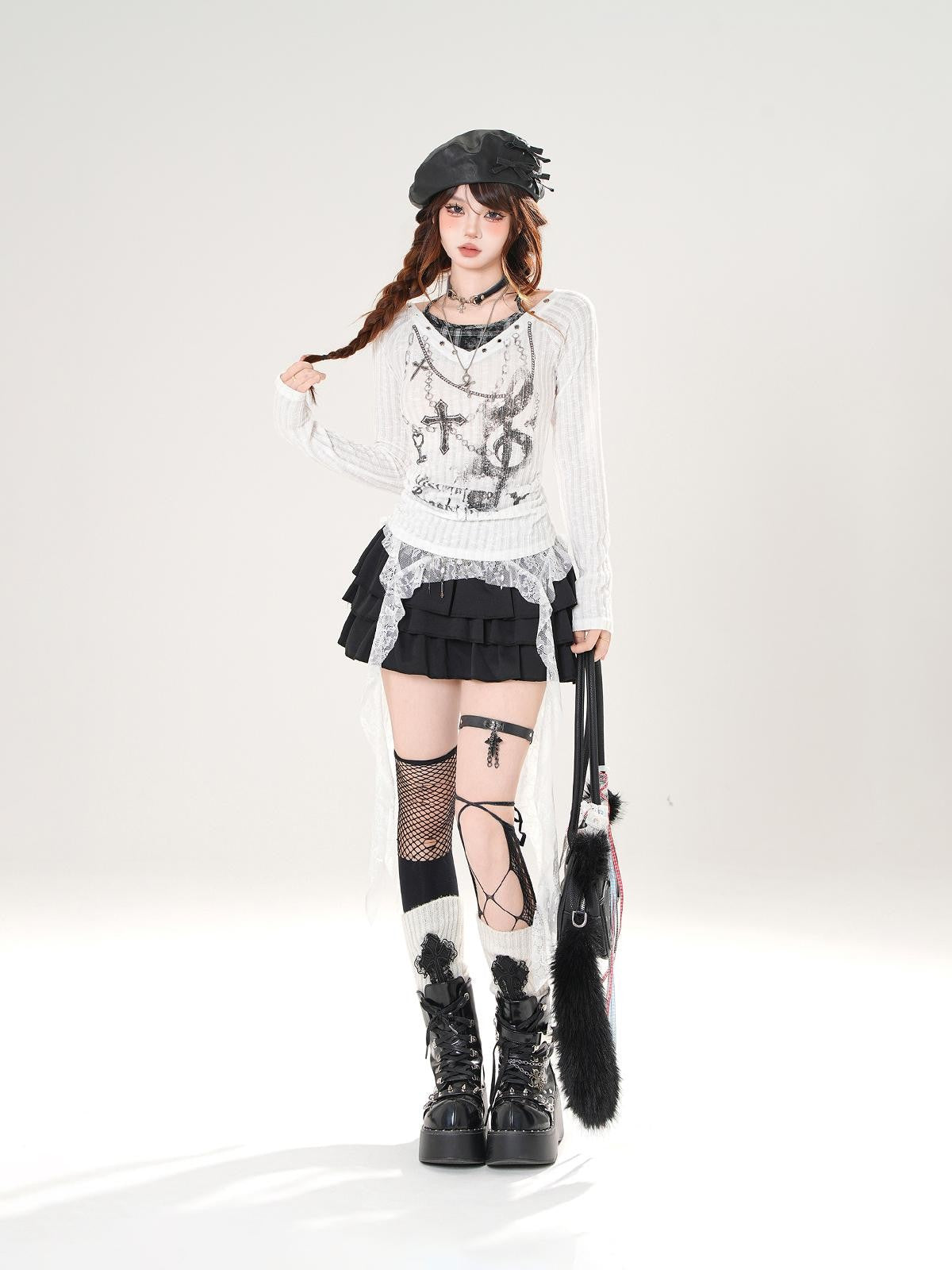 kelly kitty Leggy Lace Mid Waist Casual Standard Women&