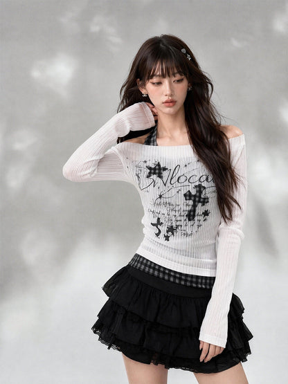 kelly_kitty_Plaid_Cross_Print_Faux_Two_Piece_Waist_Cinch_Women&