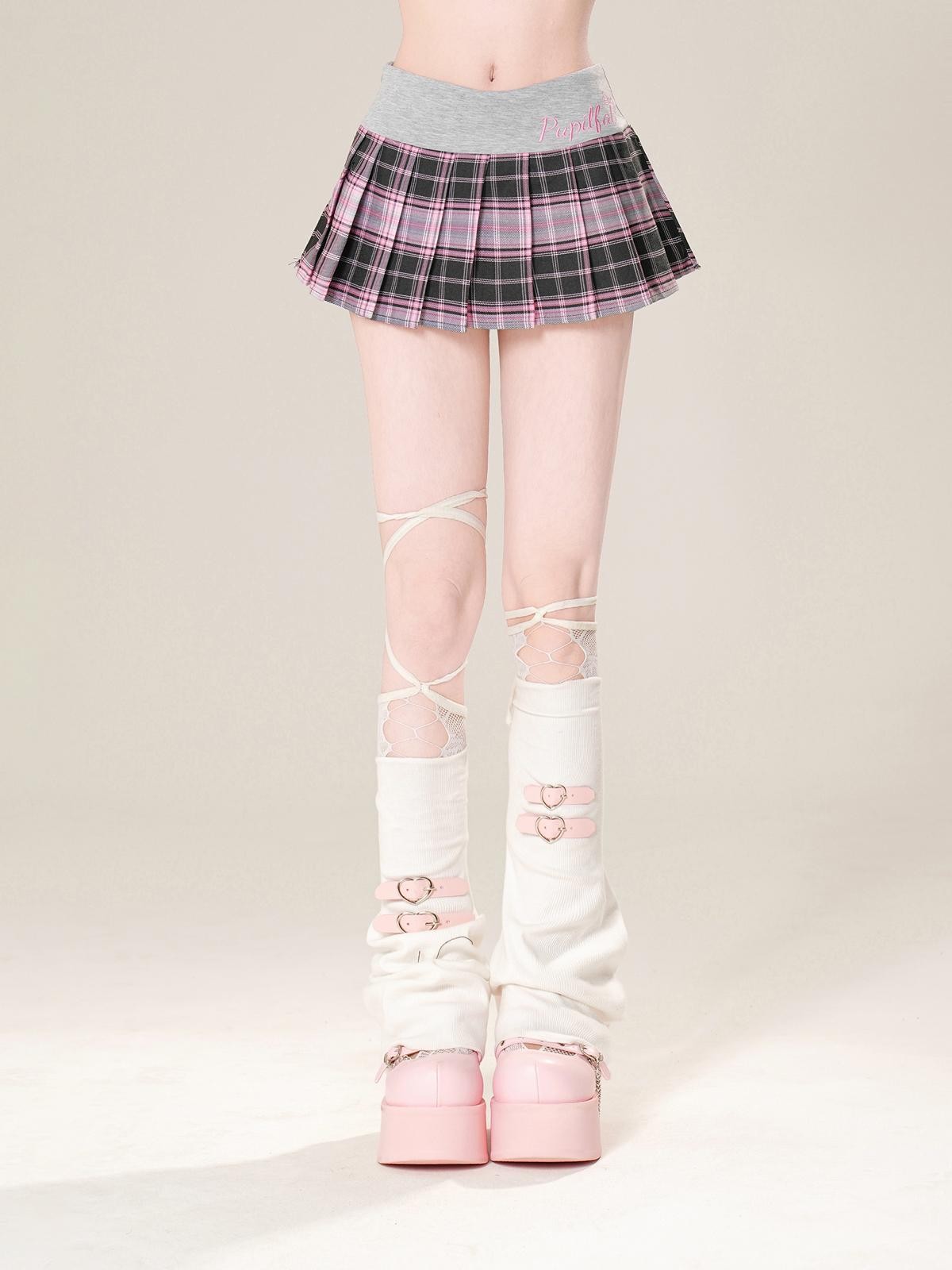 kelly kitty Plaid Embroidered High Waist Slim Pleated Women&