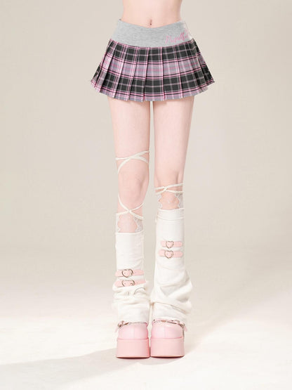 kelly kitty Plaid Embroidered High Waist Slim Pleated Women&